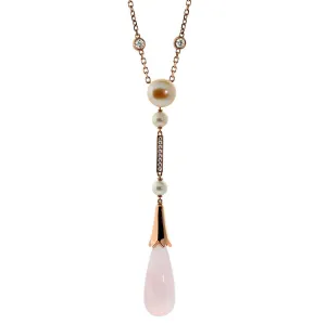 Cartier Monica Bellucci Pearl Diamond Rose Gold Pink Quartz Necklace