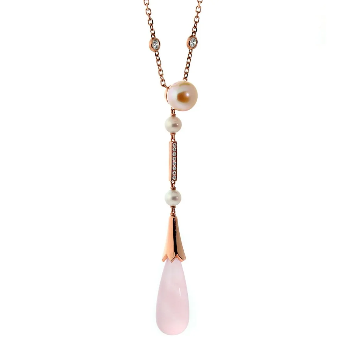 Cartier Monica Bellucci Pearl Diamond Rose Gold Pink Quartz Necklace