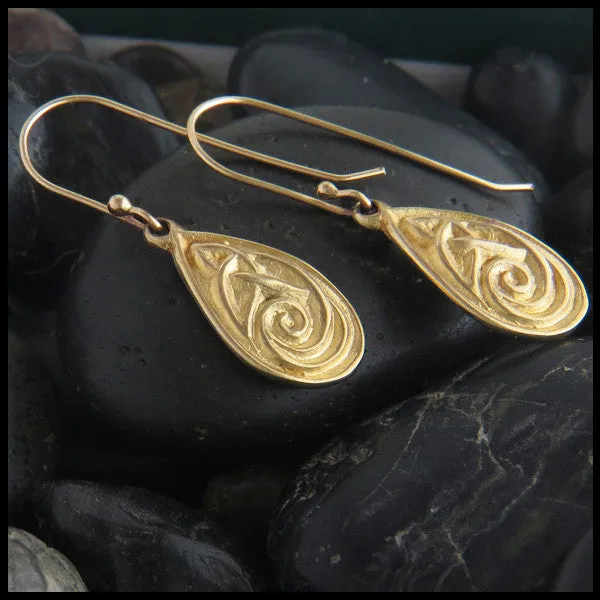 Celtic Spiral Drop Earrings in 14K Gold