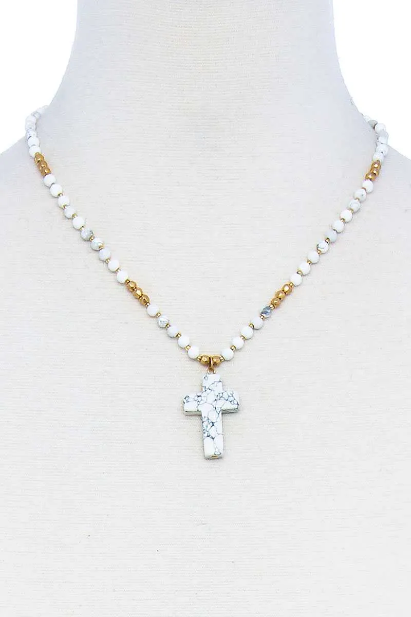 Chic Beaded And Cross Pendant Necklace