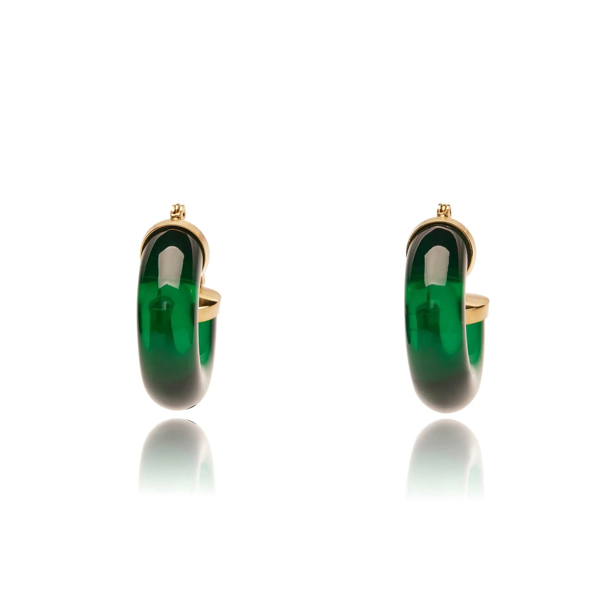 Chunky Green and Gold Resin Vintage Hoop Earrings: Gold and Green Earrings