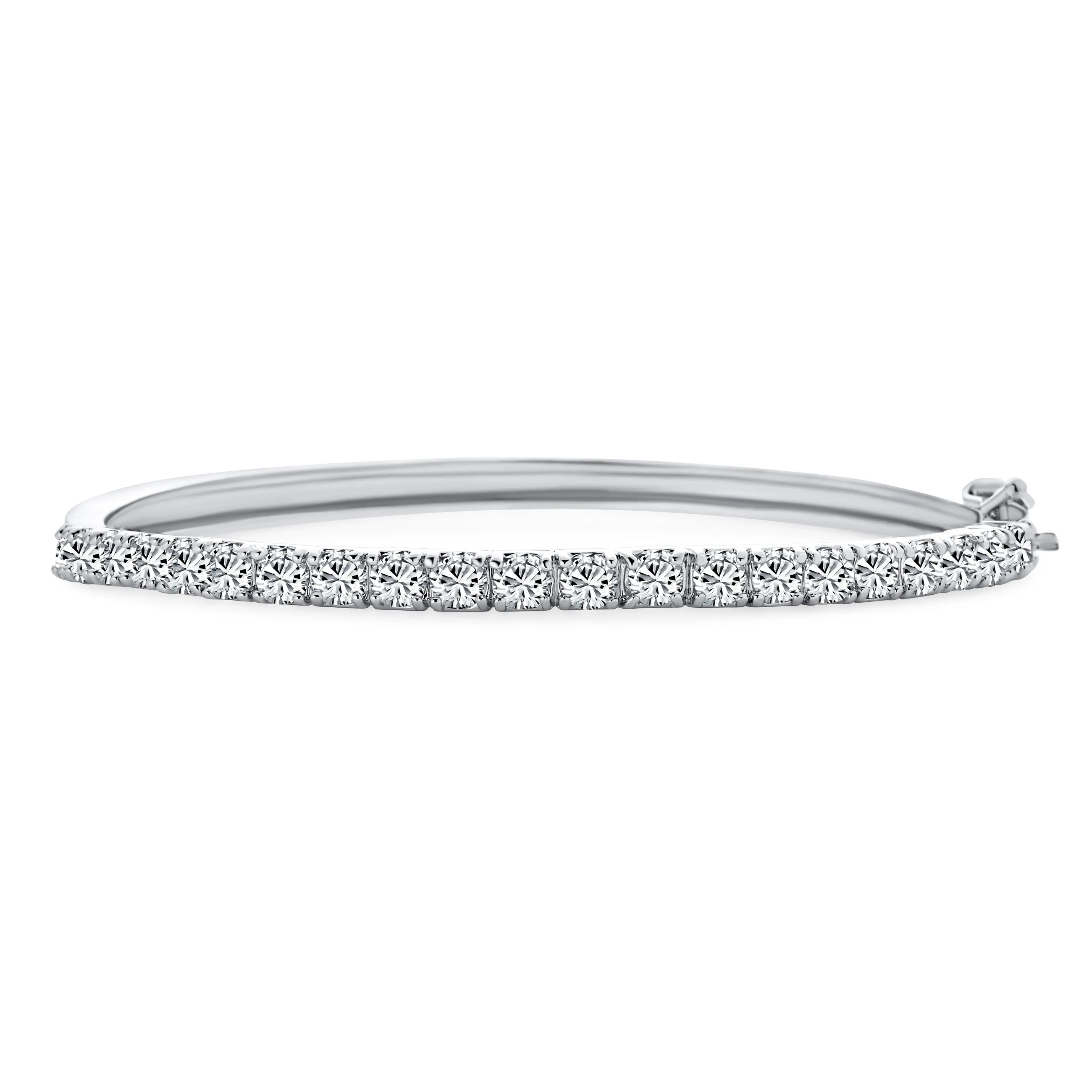 Classic Bridal CZ Princess Cut Eternity Stackable Bangle Bracelet, Silver 7-7.5 Inch