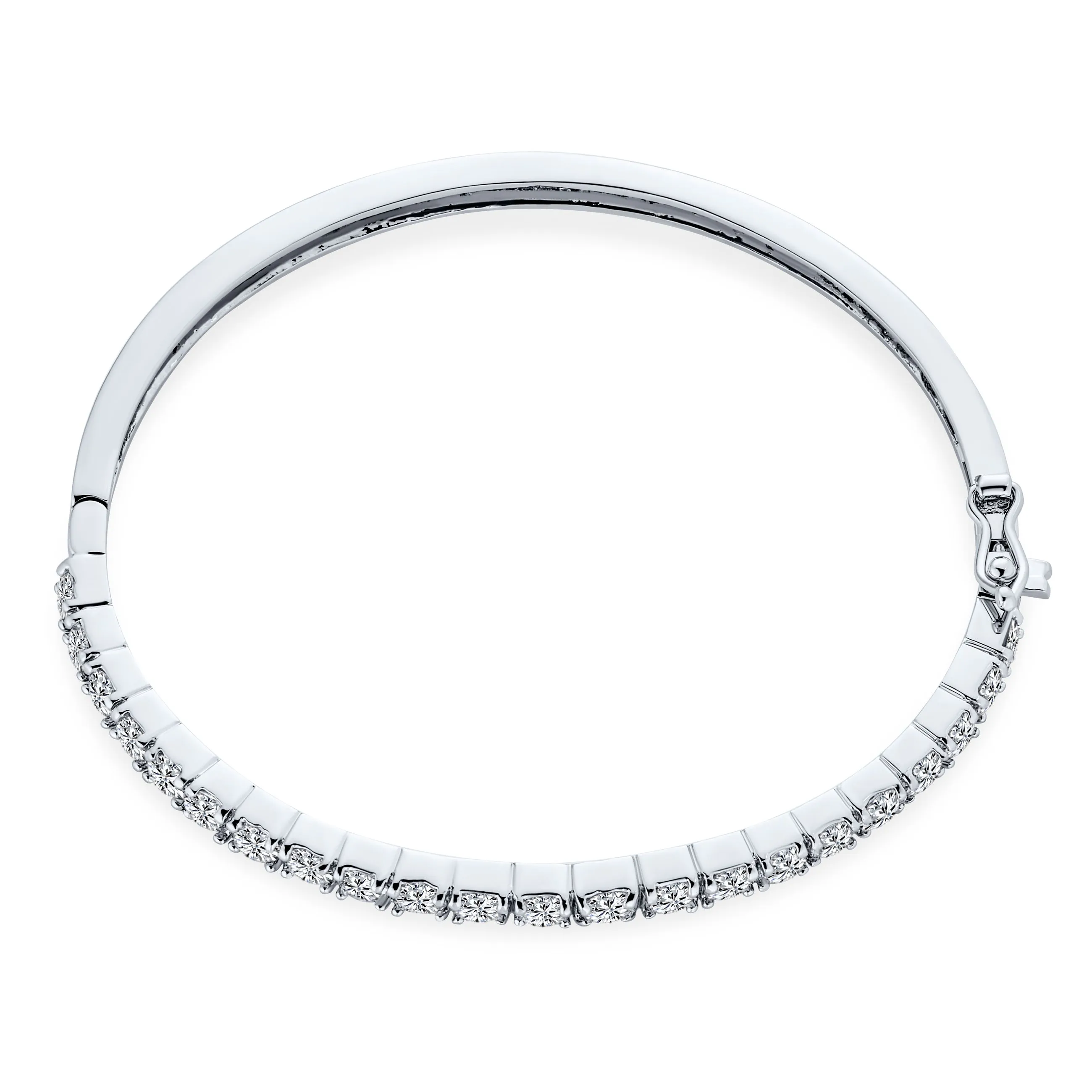 Classic Bridal CZ Princess Cut Eternity Stackable Bangle Bracelet, Silver 7-7.5 Inch