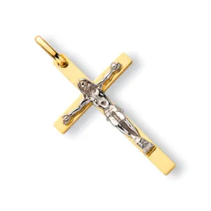 Crucifix Cross Pendant Necklace in 9ct 2 Tone Gold 1.6g