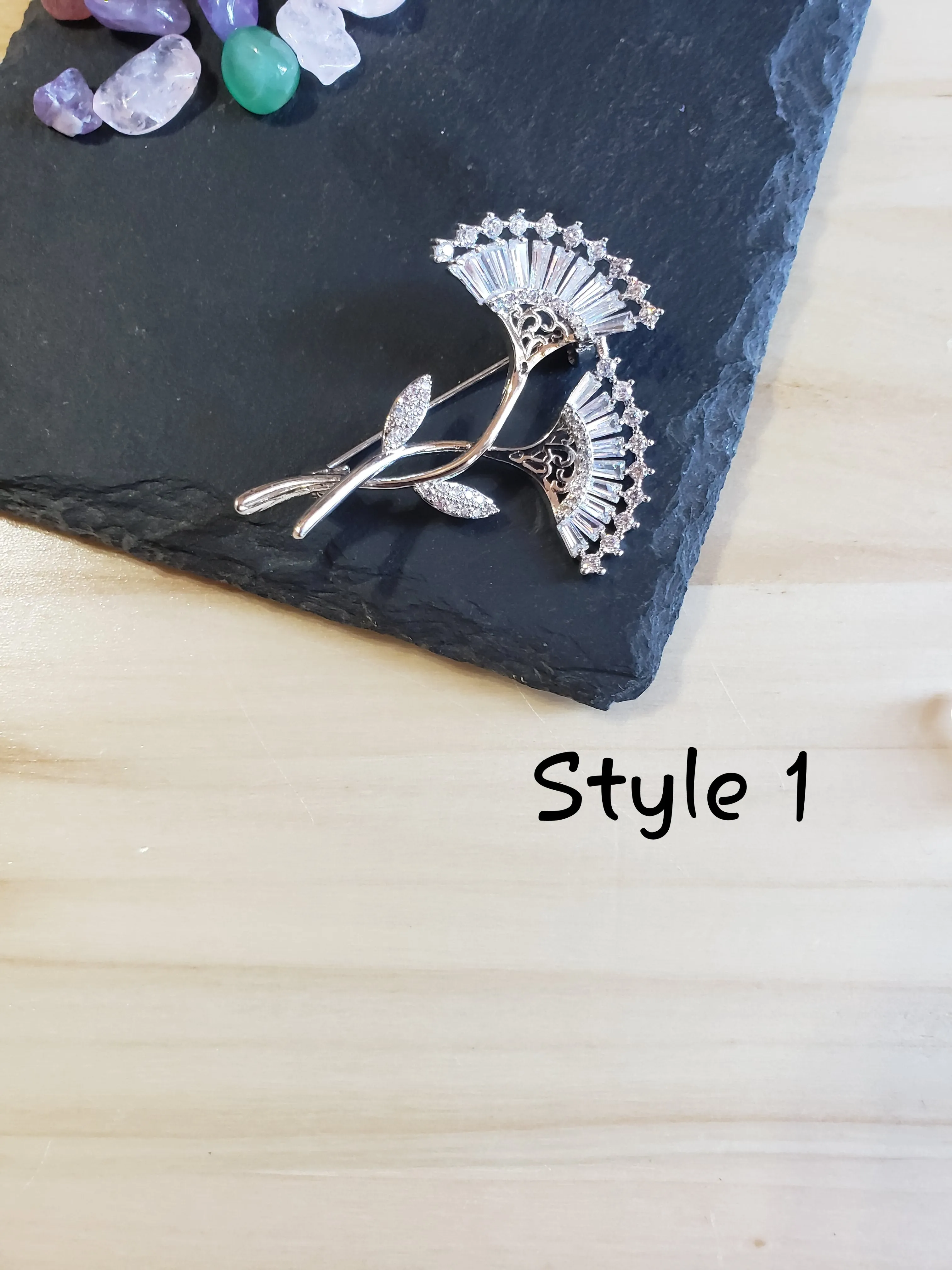 Cubic Zirconia Leaf/Flower Brooches 3 Styles To Choose From