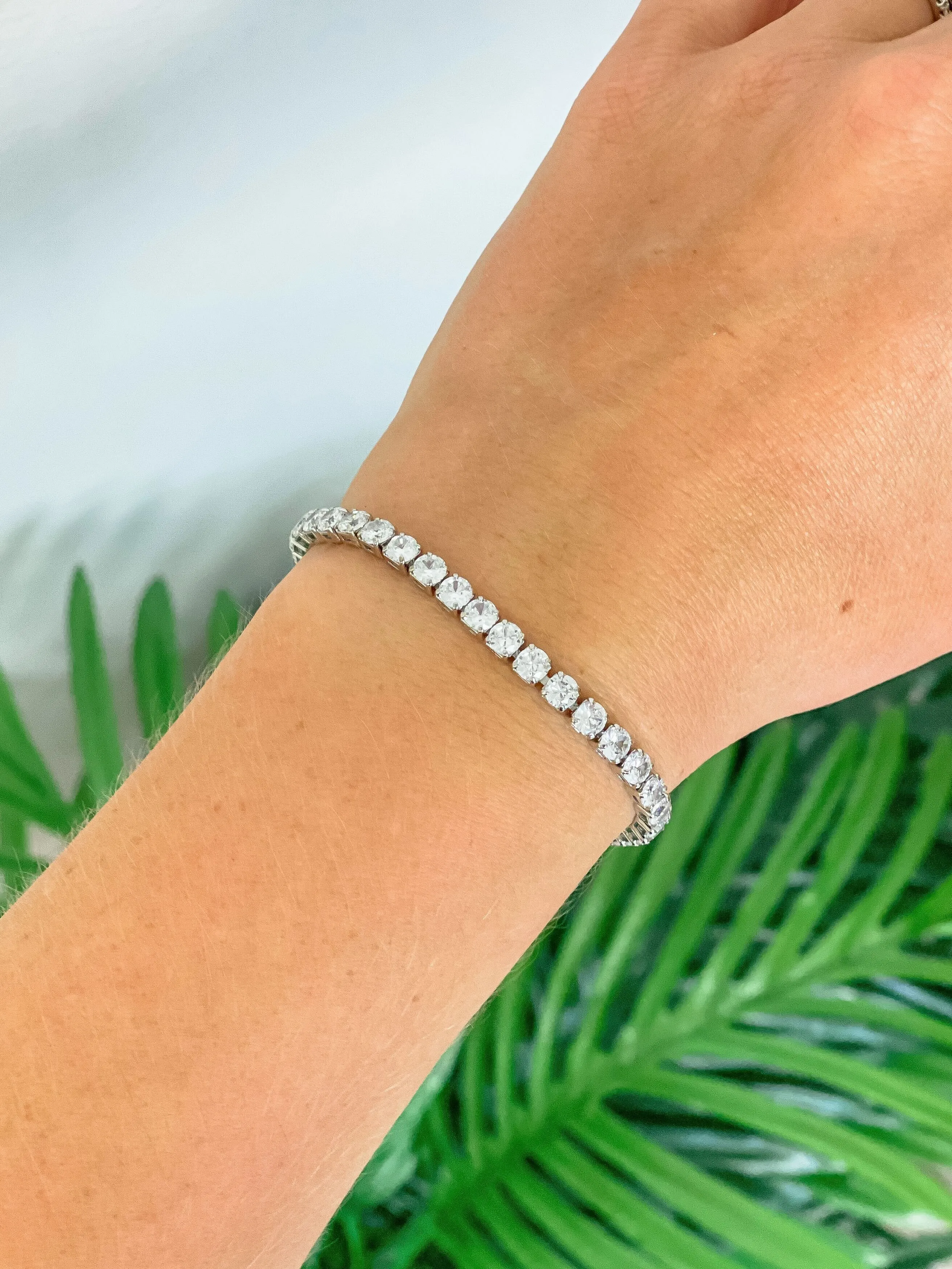 Cubic Zirconia Round Tennis Bracelet - Silver