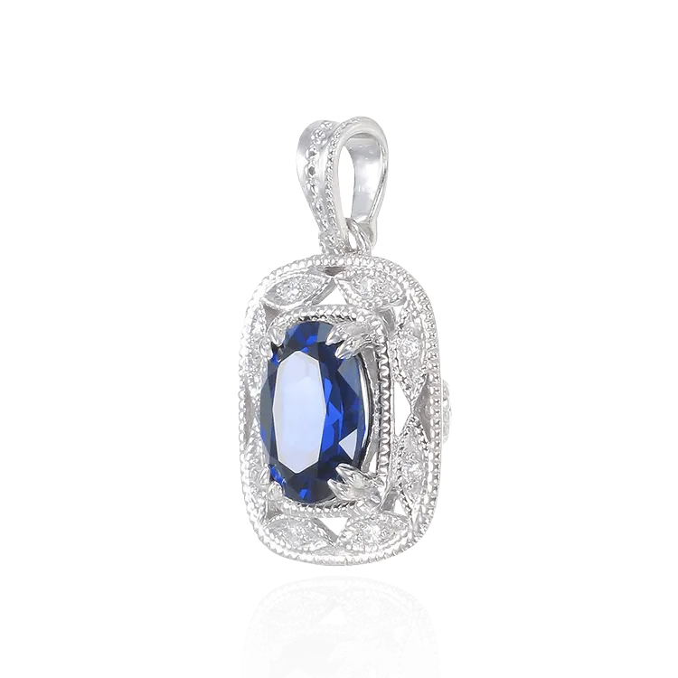 Deco Inspired Blue Sapphire Pendant