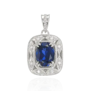 Deco Inspired Blue Sapphire Pendant