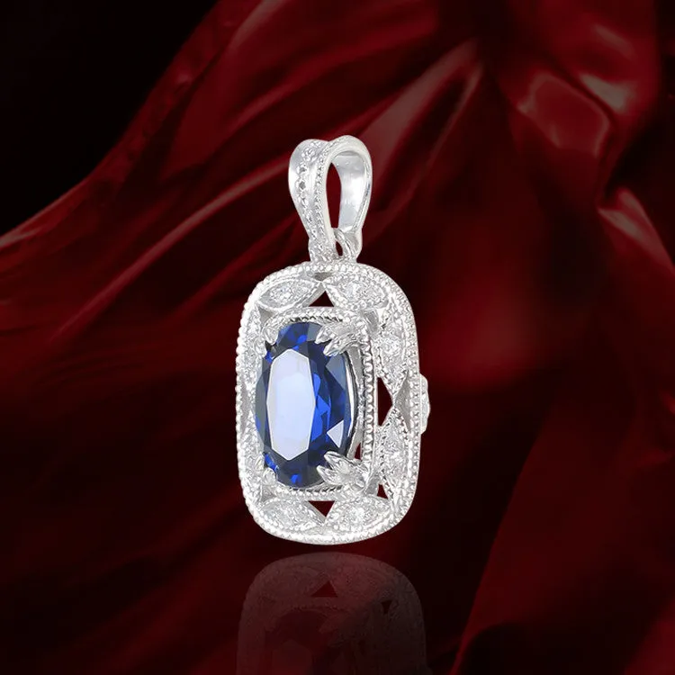 Deco Inspired Blue Sapphire Pendant