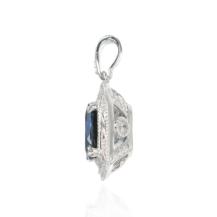 Deco Inspired Blue Sapphire Pendant