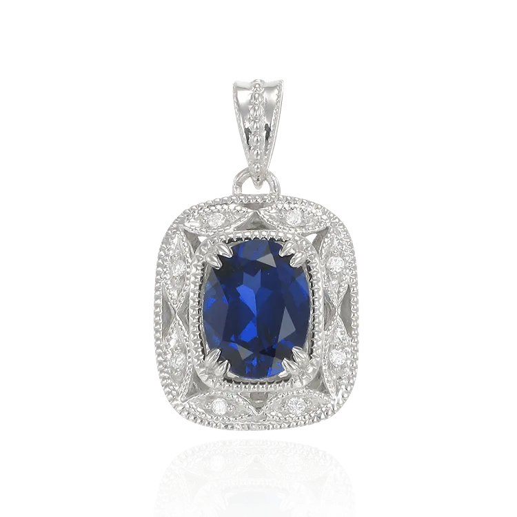 Deco Inspired Blue Sapphire Pendant