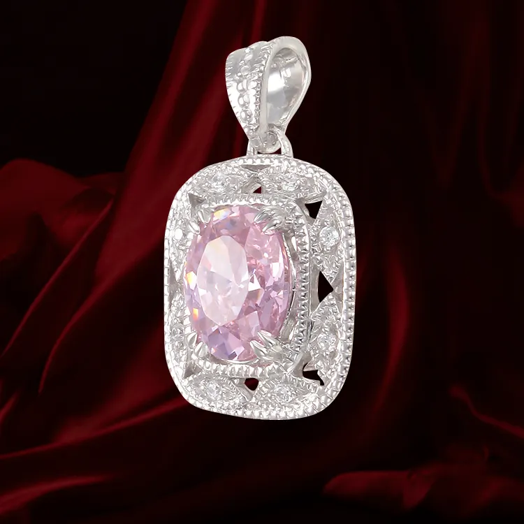 Deco Inspired Pink CZ Pendant