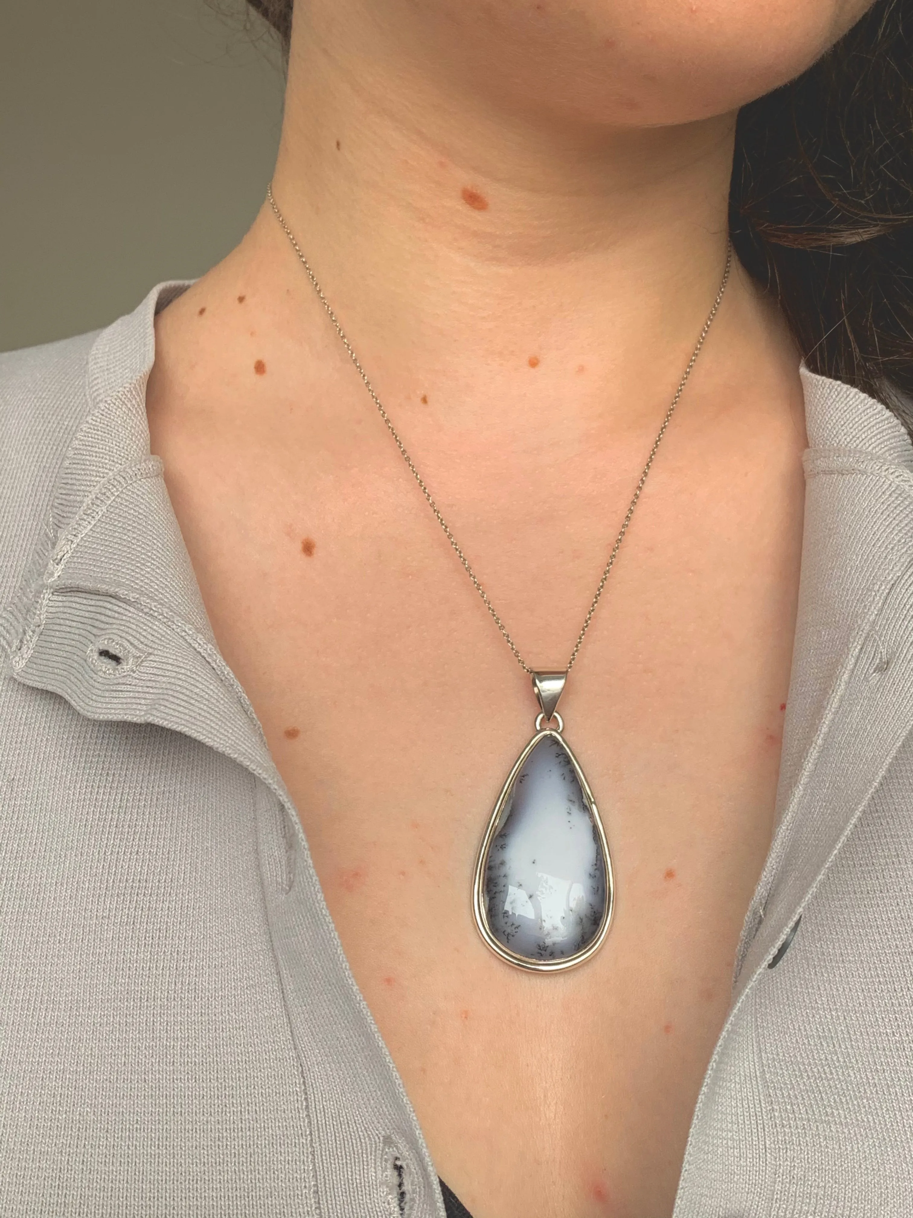 Dendritic Agate Brea Pendant - Long Teardrop