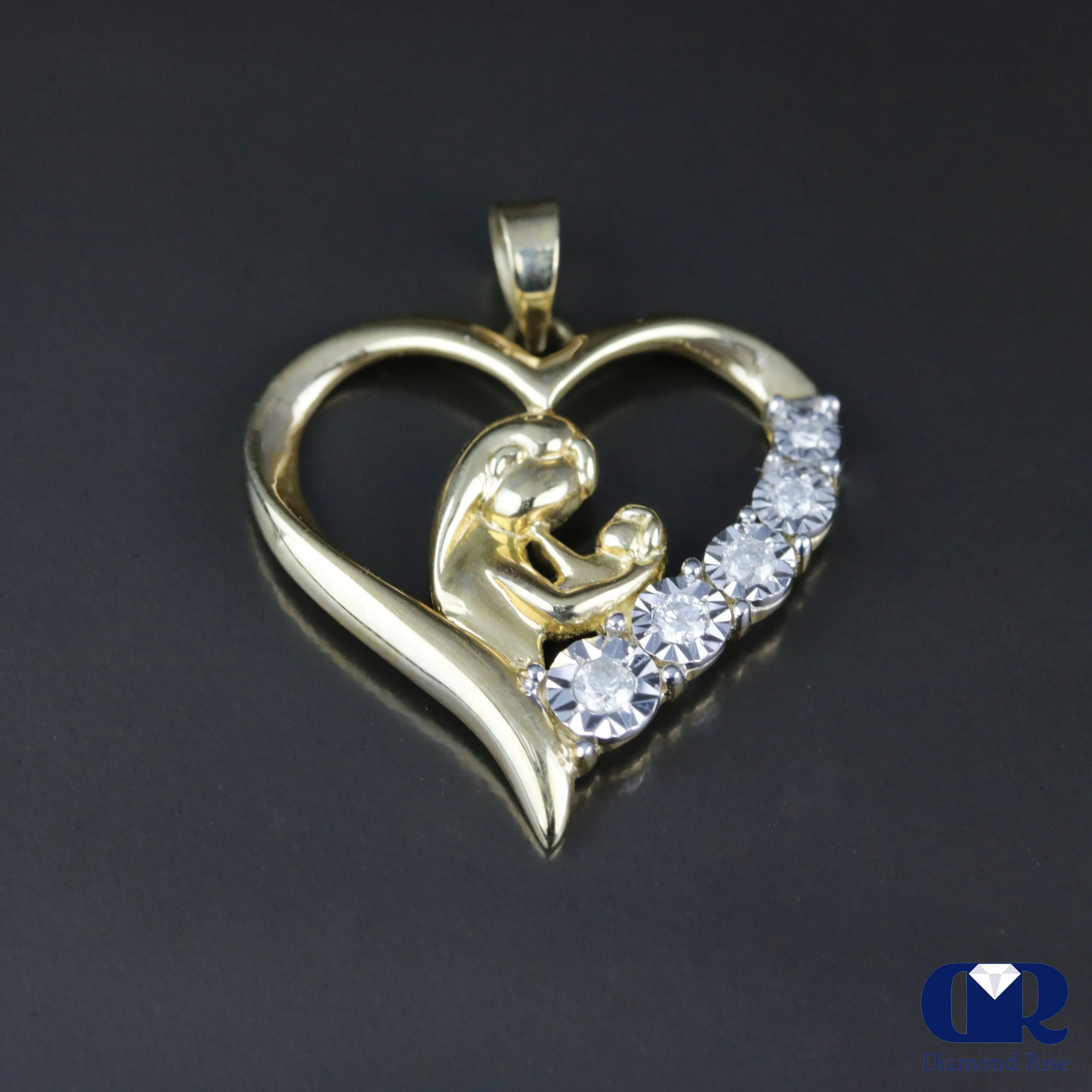 Diamond Mother & Child Pendant Necklace 14K Gold With Chain