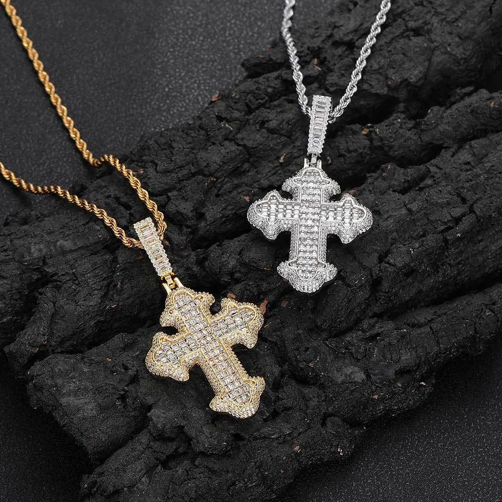 Double-Layered Baguette Gothic Cross Pendant