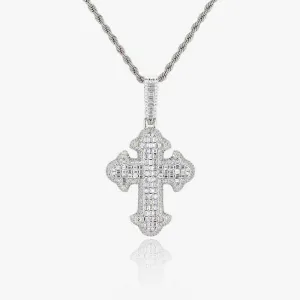 Double-Layered Baguette Gothic Cross Pendant