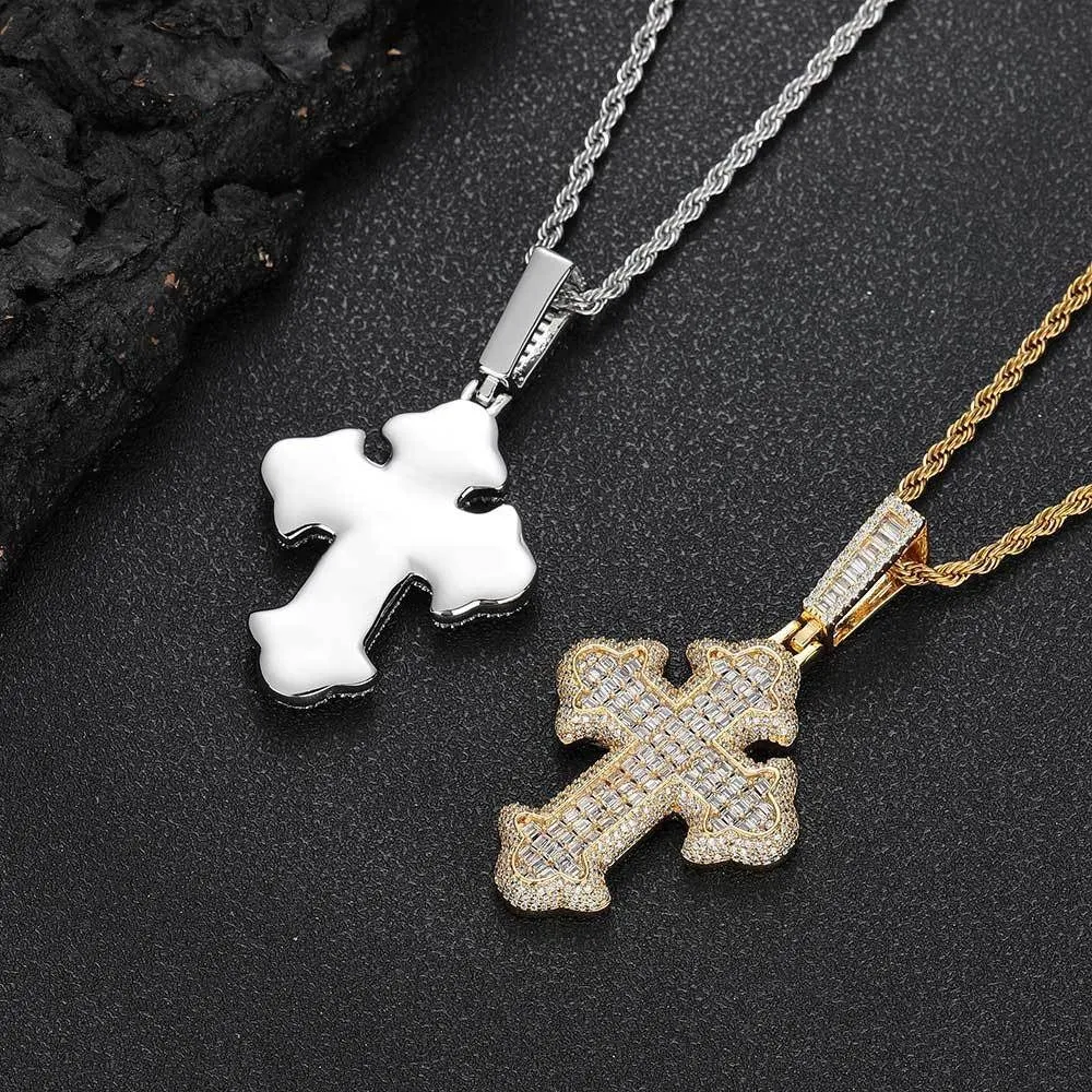 Double-Layered Baguette Gothic Cross Pendant