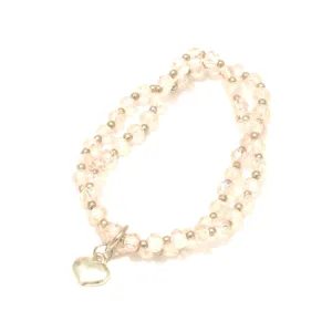 Double Strand Crystal Bracelet With Heart - Pink