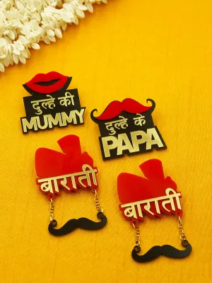 Dulhe ki Mummy Dulhe ke Papa Barati Brooch Set of 4