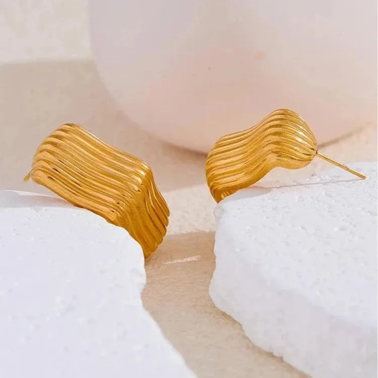 Earrings Charm Jewelry - Stainless Steel - C-Shape Stripe - YH3531A