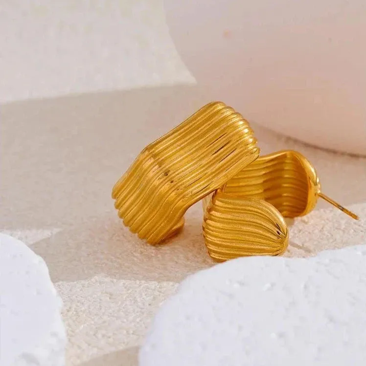 Earrings Charm Jewelry - Stainless Steel - C-Shape Stripe - YH3531A