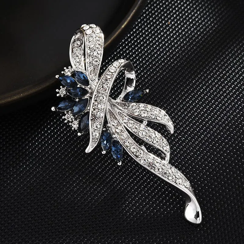 Elegant Floral Ribbon Brooch with Clear Crystals