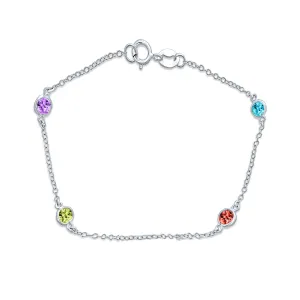 Elegant Multi-Color CZ Anklet Ankle Bracelet Sterling Silver Chain 9 Inch