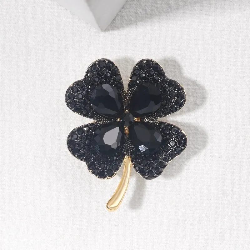 Elegant Pin Four Leaf Clover Metal Inlay Glass Women's Brooches