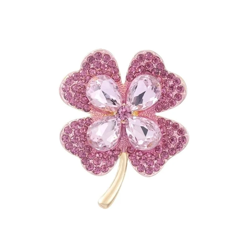 Elegant Pin Four Leaf Clover Metal Inlay Glass Women's Brooches