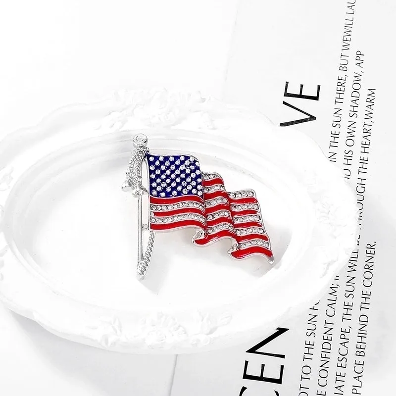 Elegant Streetwear American Flag Alloy Inlay Rhinestones Women's Brooches