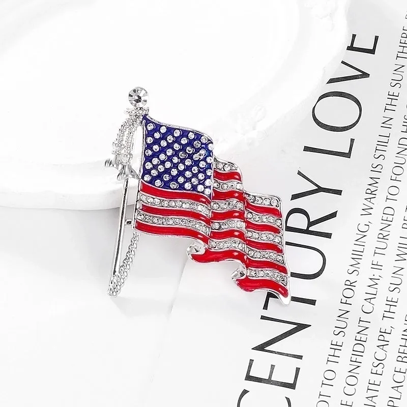 Elegant Streetwear American Flag Alloy Inlay Rhinestones Women's Brooches