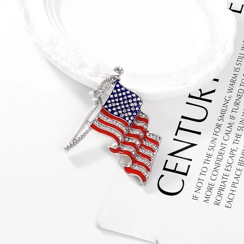 Elegant Streetwear American Flag Alloy Inlay Rhinestones Women's Brooches