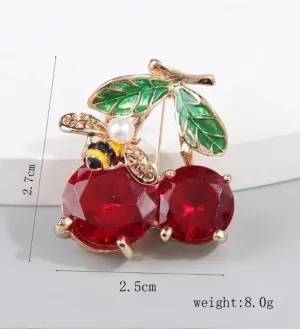 Elegant Sweet Cherry Bee Alloy Inlay Glass Women's Brooches 1 Piece