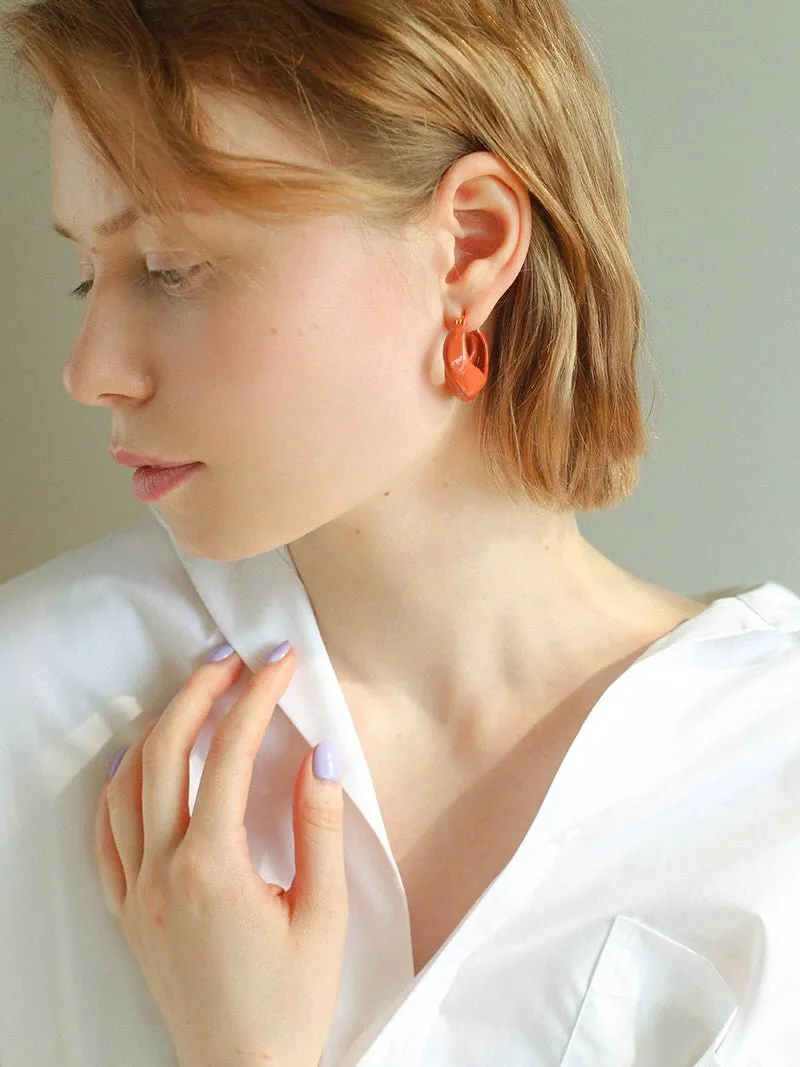 Enamel Twisted Geometric Hoop Earrings