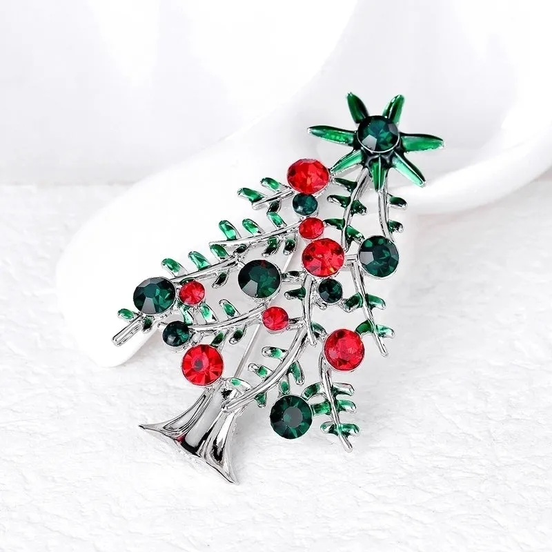 Fashion Christmas Tree Alloy Inlay Artificial Diamond Brooches