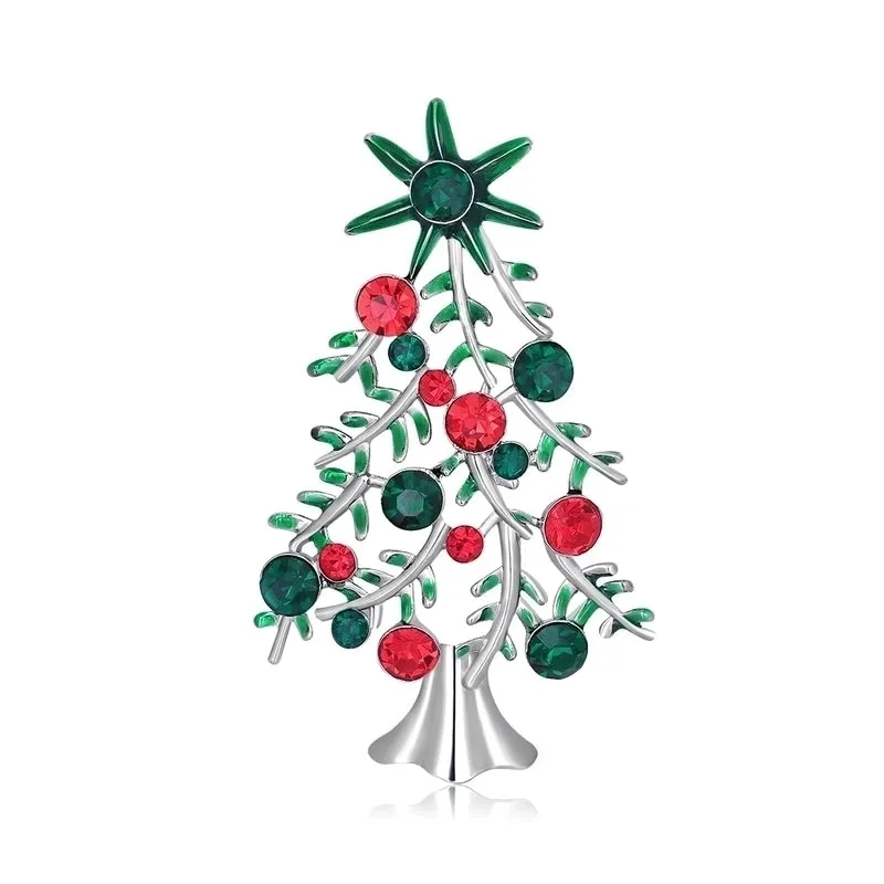 Fashion Christmas Tree Alloy Inlay Artificial Diamond Brooches