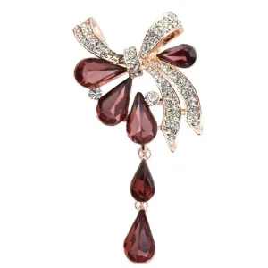 Fashion Elegant Crystal Rhinestone Inlaid Water Drop Bow Pendant Brooch