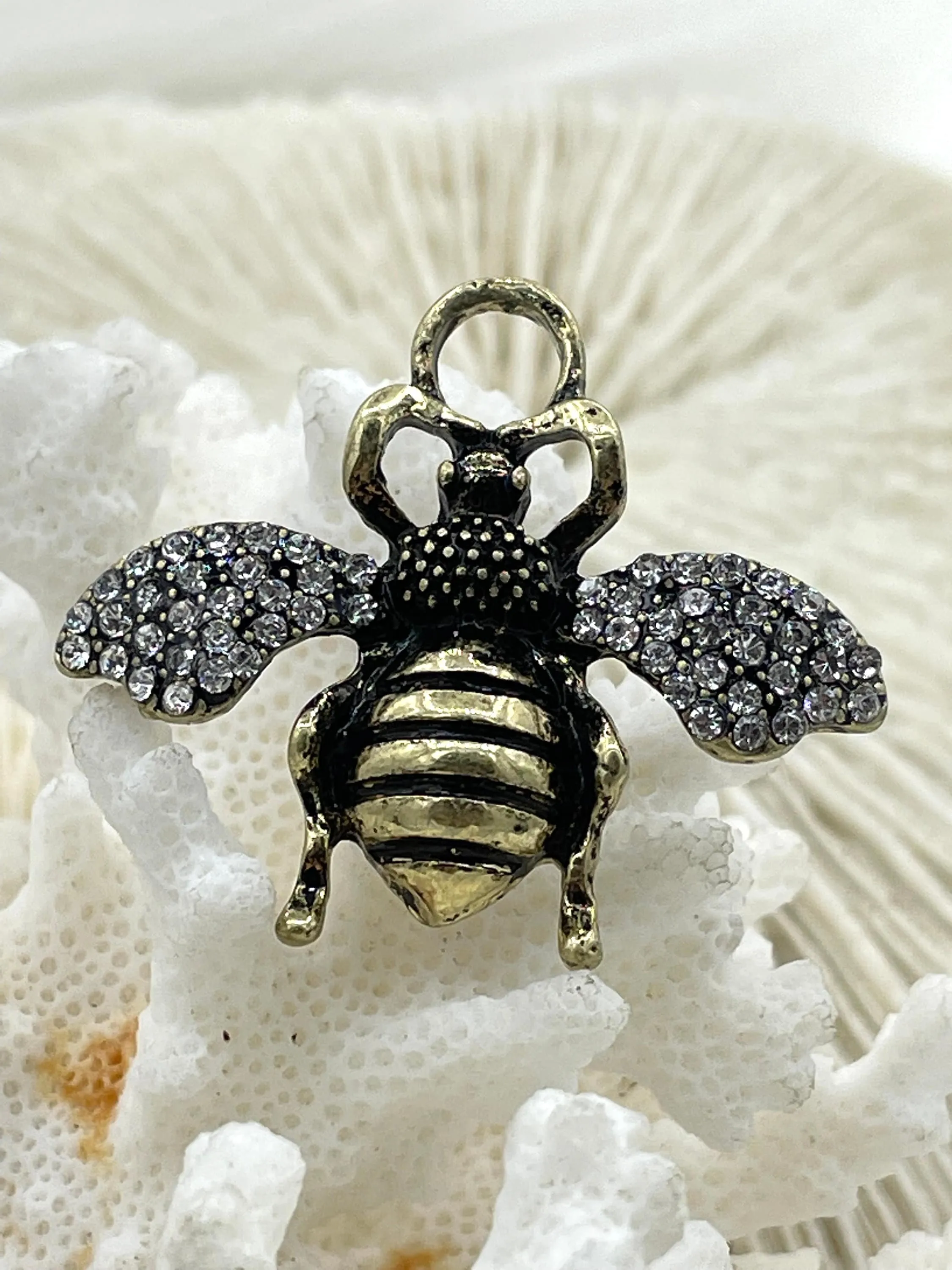 French Bee Charm Pendant CZ Micro PAVE , French Bee Charm, CZ Bee, 33mm x 39mm Bee Charm, Cubic Zirconia Bee Pendant, 5 Finishes Fast Ship