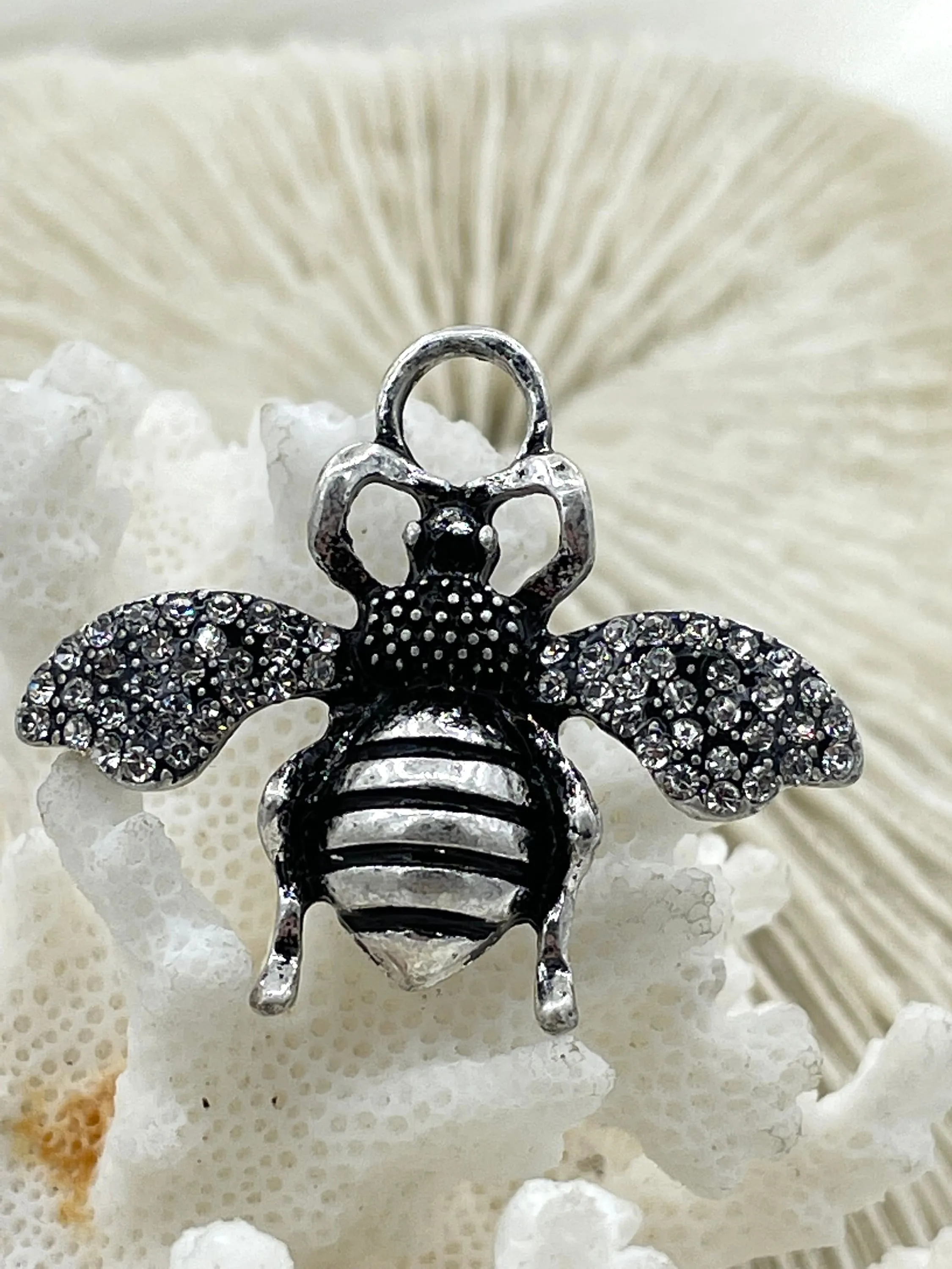 French Bee Charm Pendant CZ Micro PAVE , French Bee Charm, CZ Bee, 33mm x 39mm Bee Charm, Cubic Zirconia Bee Pendant, 5 Finishes Fast Ship