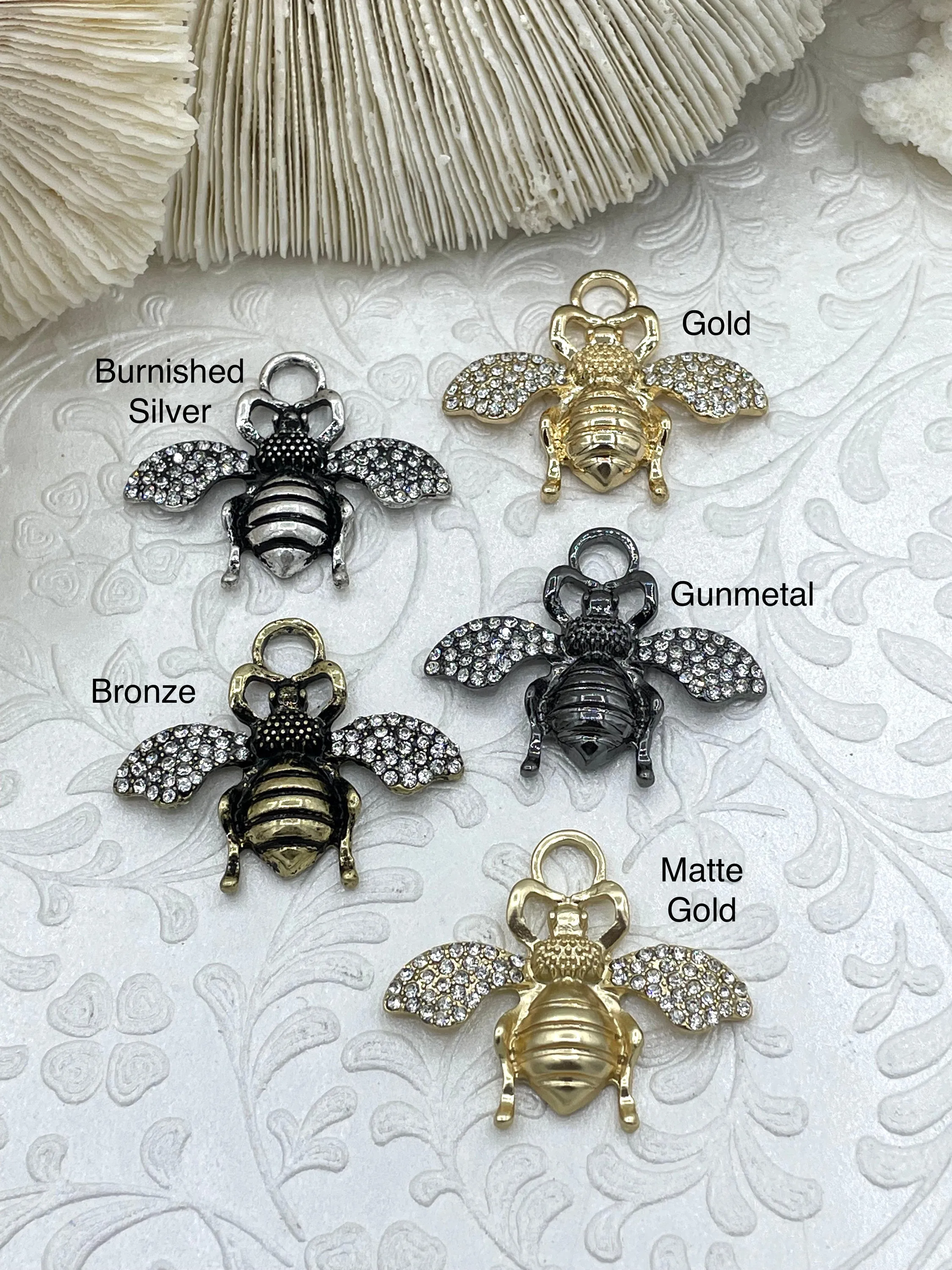 French Bee Charm Pendant CZ Micro PAVE , French Bee Charm, CZ Bee, 33mm x 39mm Bee Charm, Cubic Zirconia Bee Pendant, 5 Finishes Fast Ship