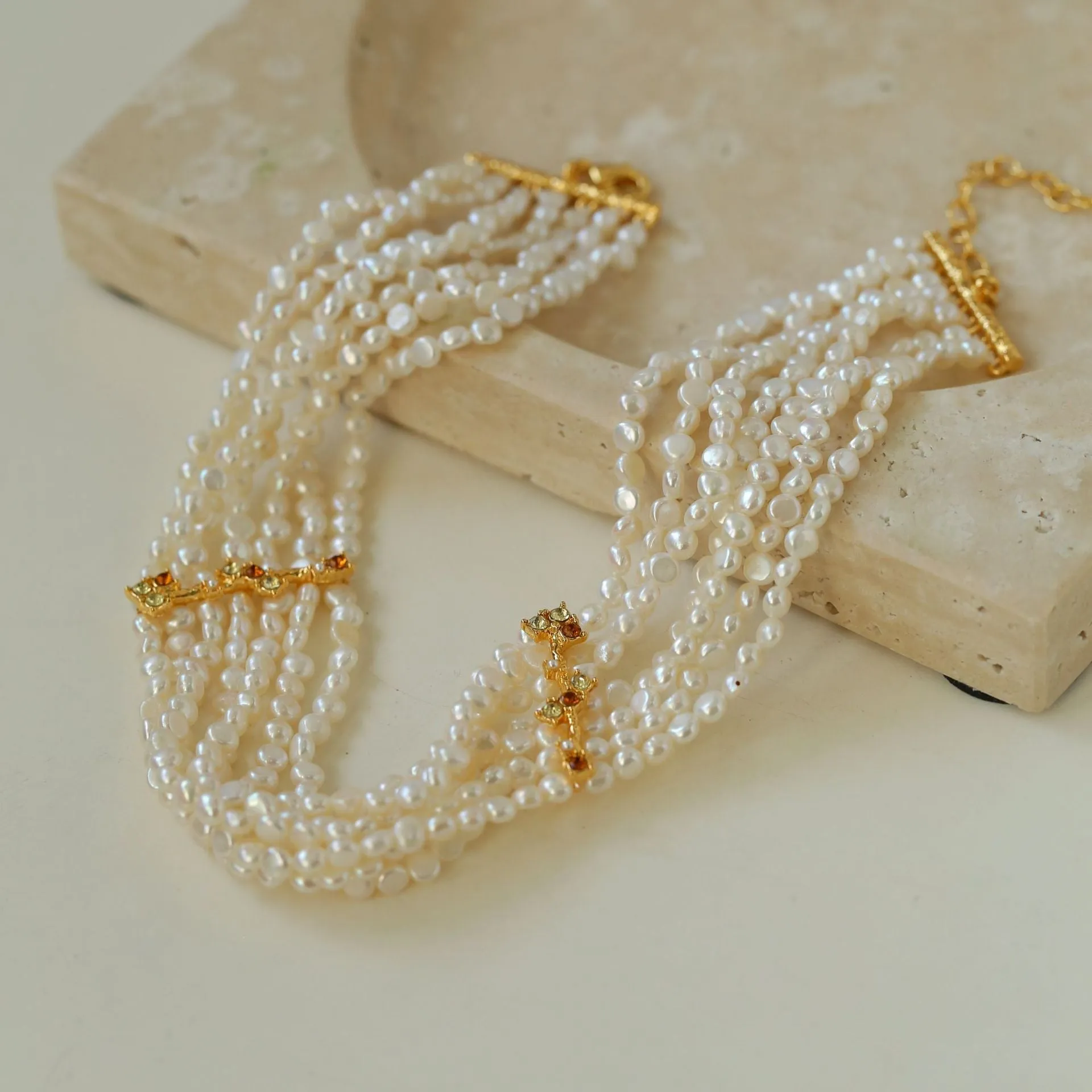 French Style Mini Multi-Layered Pearl Necklace