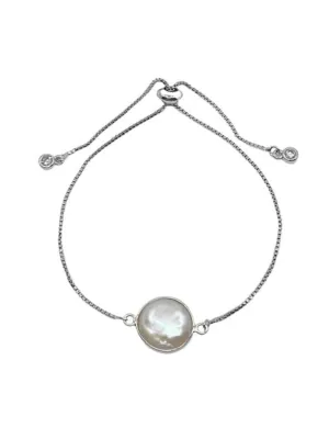 Fresh Water Round Pearl Silver Chain Bracelet