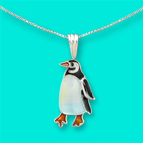 Gentoo Penguin Silver & Enamel Pendant (w/ 18" chain)