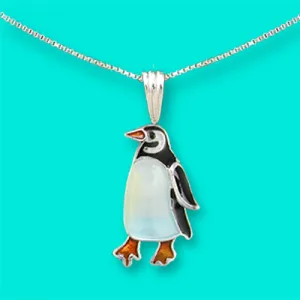 Gentoo Penguin Silver & Enamel Pendant (w/ 18" chain)