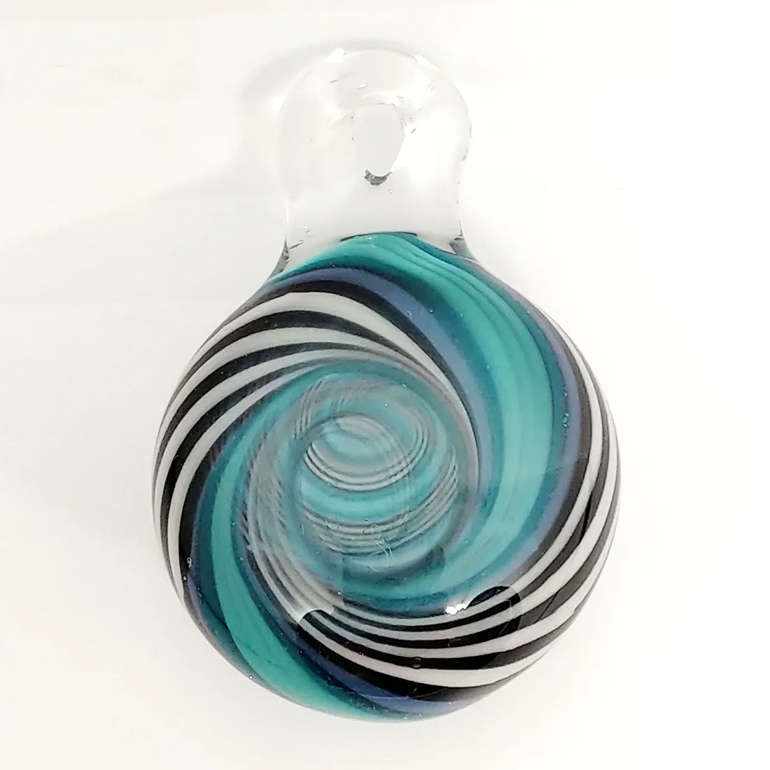 Glass Pendant (Round) - Aqua, Black, White Swirl