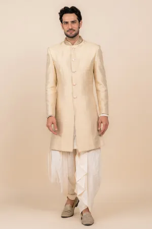 Gold Hand Embroidered Zari Jacquard Sherwani