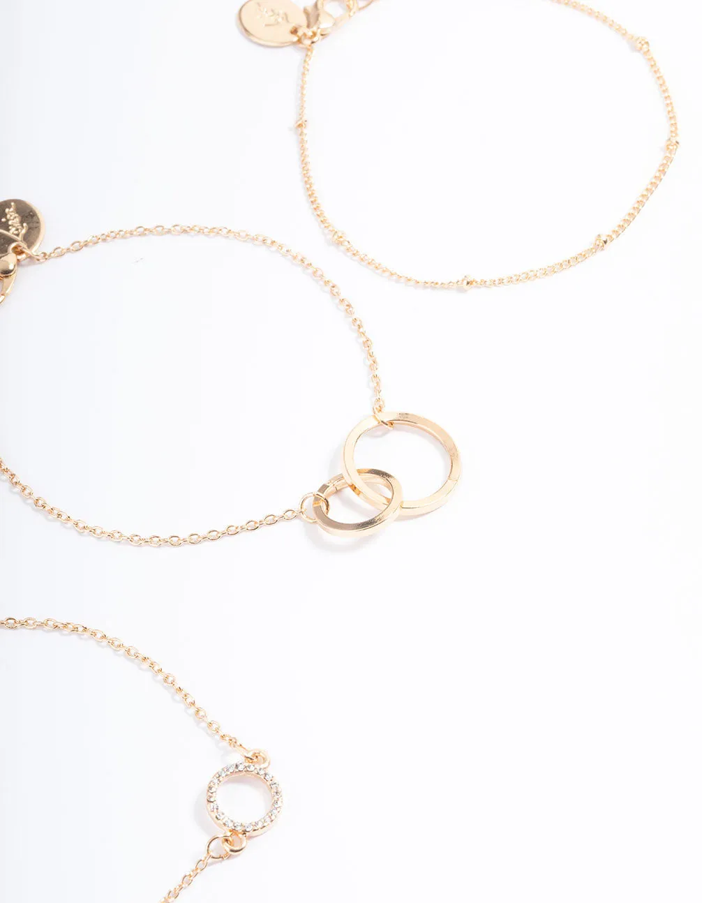 Gold Open Circle Linked Bracelet Pack