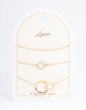 Gold Open Circle Linked Bracelet Pack