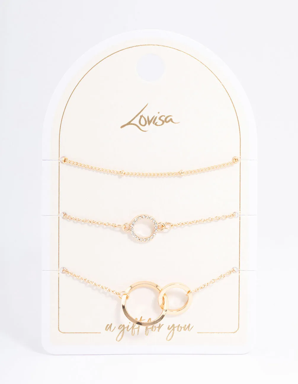 Gold Open Circle Linked Bracelet Pack