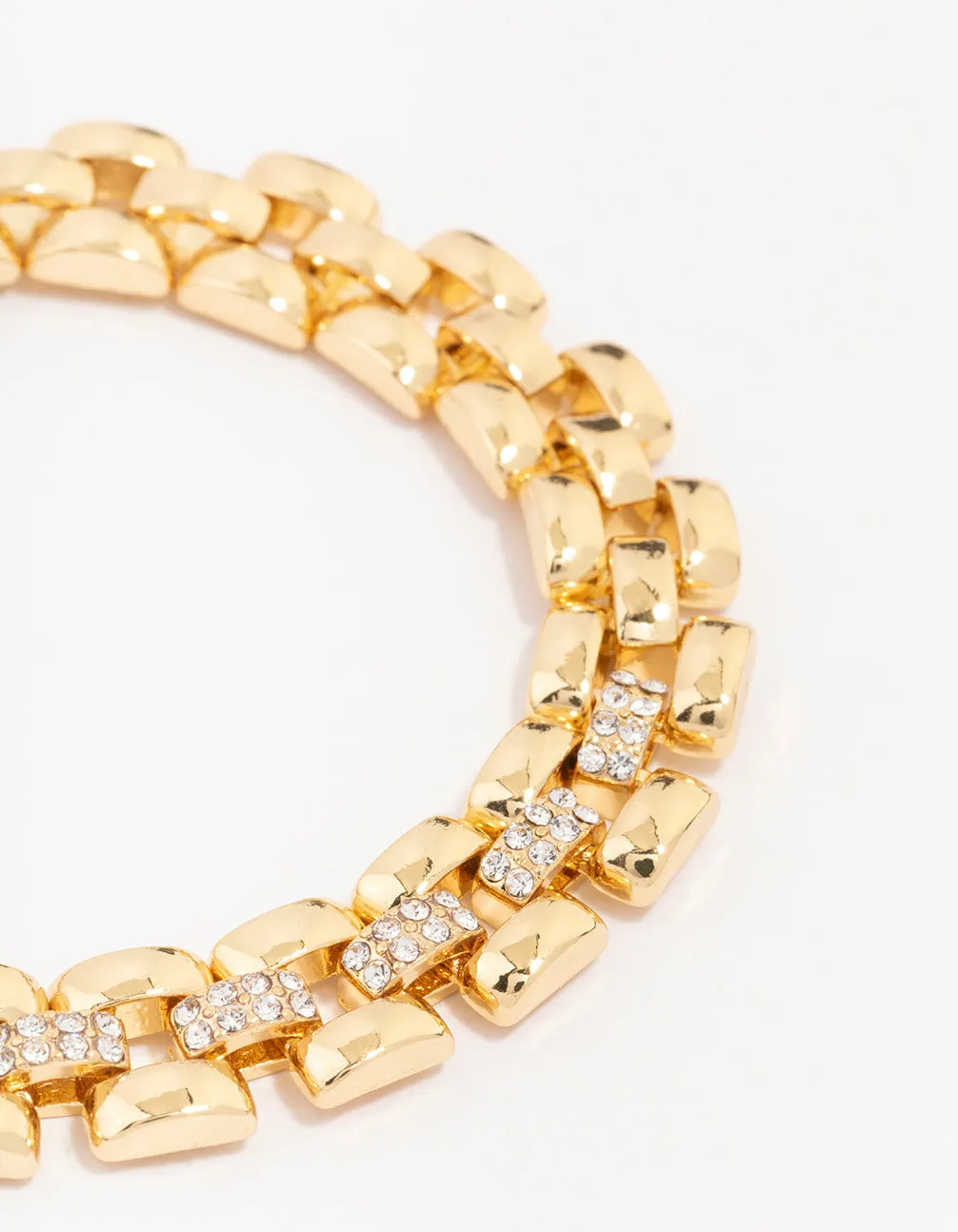 Gold Plated Square Link Pave Chain Bracelet